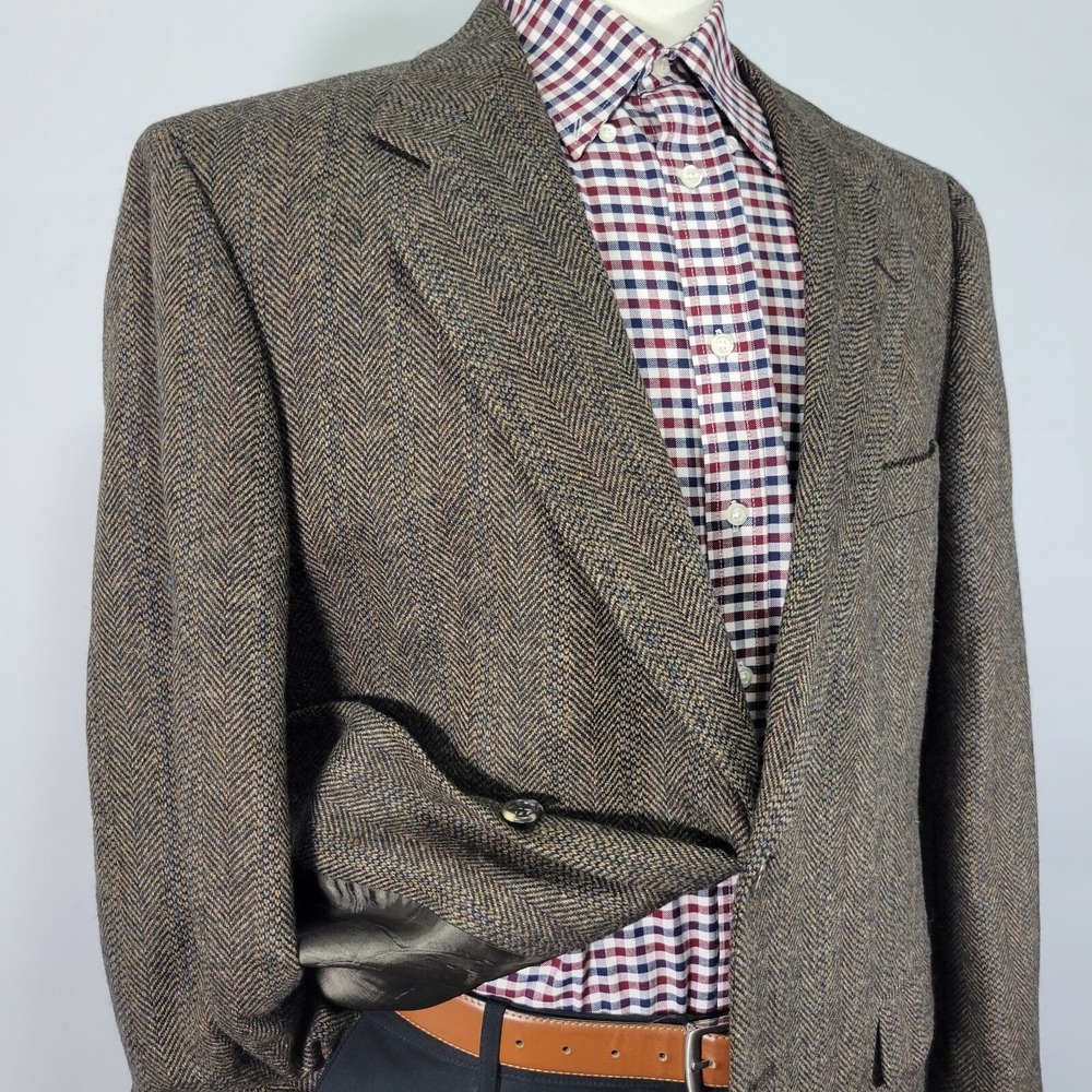 Cricketeer Men's Tweed Sport Coat Blazer Two Button Brown Herringbone Wool 46R - Picture 4 of 14